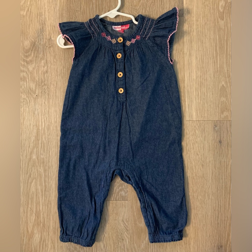 Penelope Mack Girl's Size 12 Months Navy Coverall With Flutter Sleeves